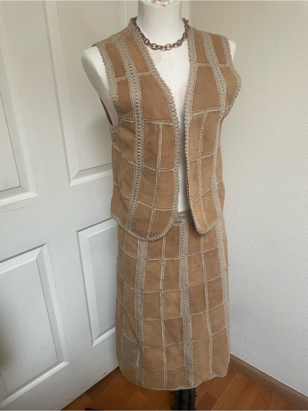 Orlane Paris Suede Patchwork Vest & Skirt Set